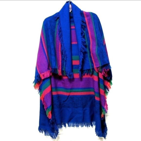 VINTAGE Nordstrom Striped Fringe Large Scarf - Picture 1 of 6